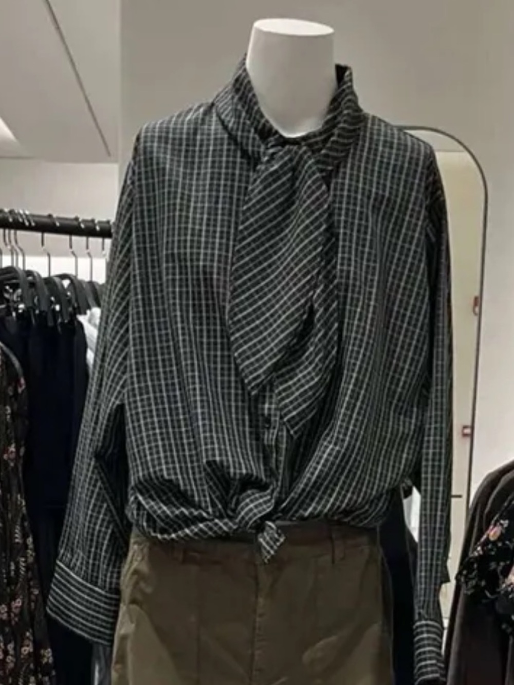 Zara Plaid Cotton Handkerchief Shirt - Checkered Tie Button-Up - Check Scarf Top - Picture 7 of 8